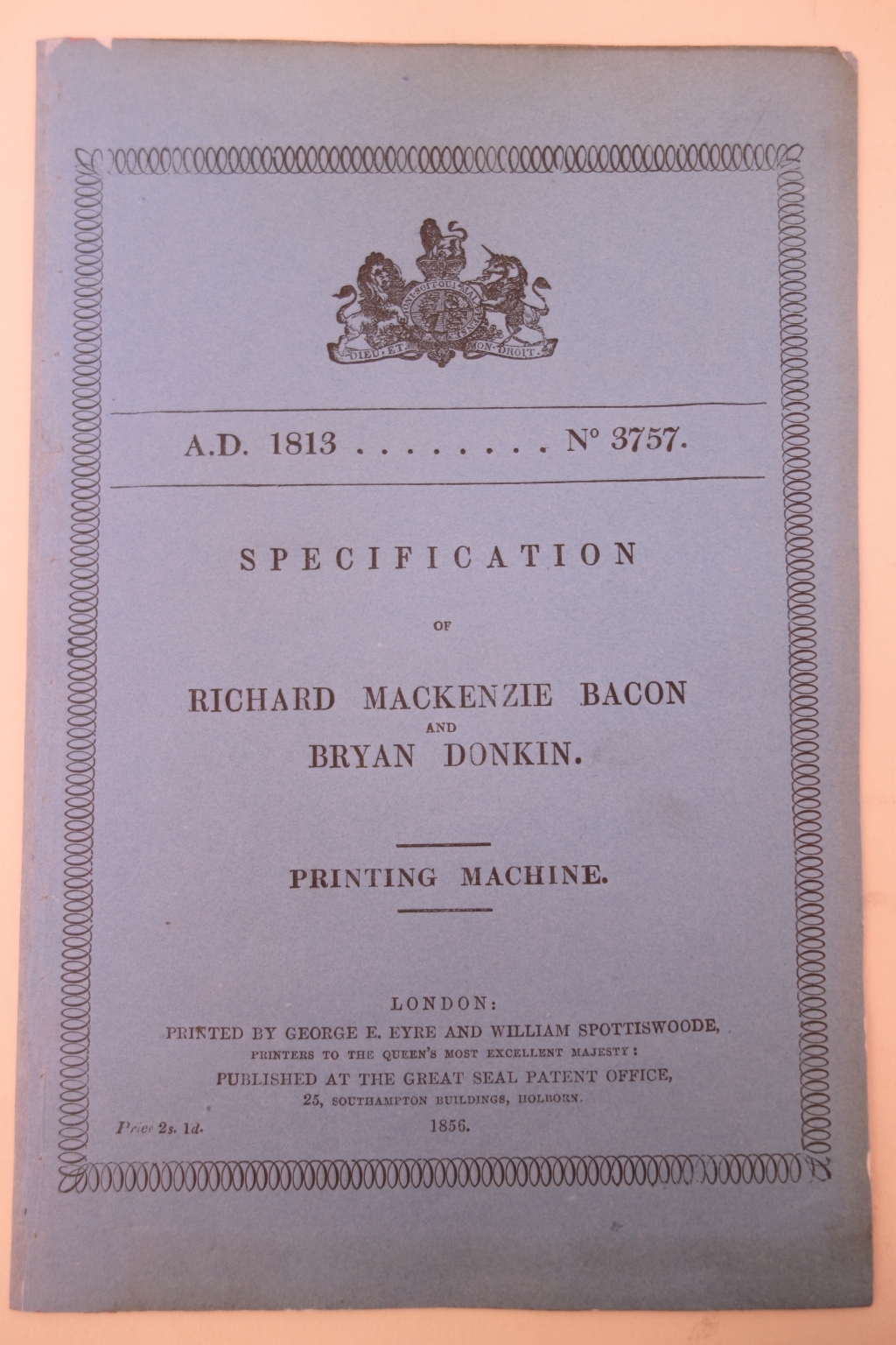 Bacon and Donking patent for printing machine cover