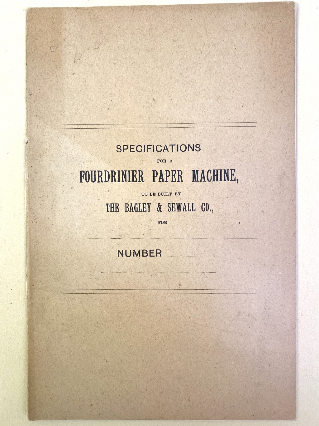 Cover of Bagley & Sewall Proposal for a Fourdrinier Machine.