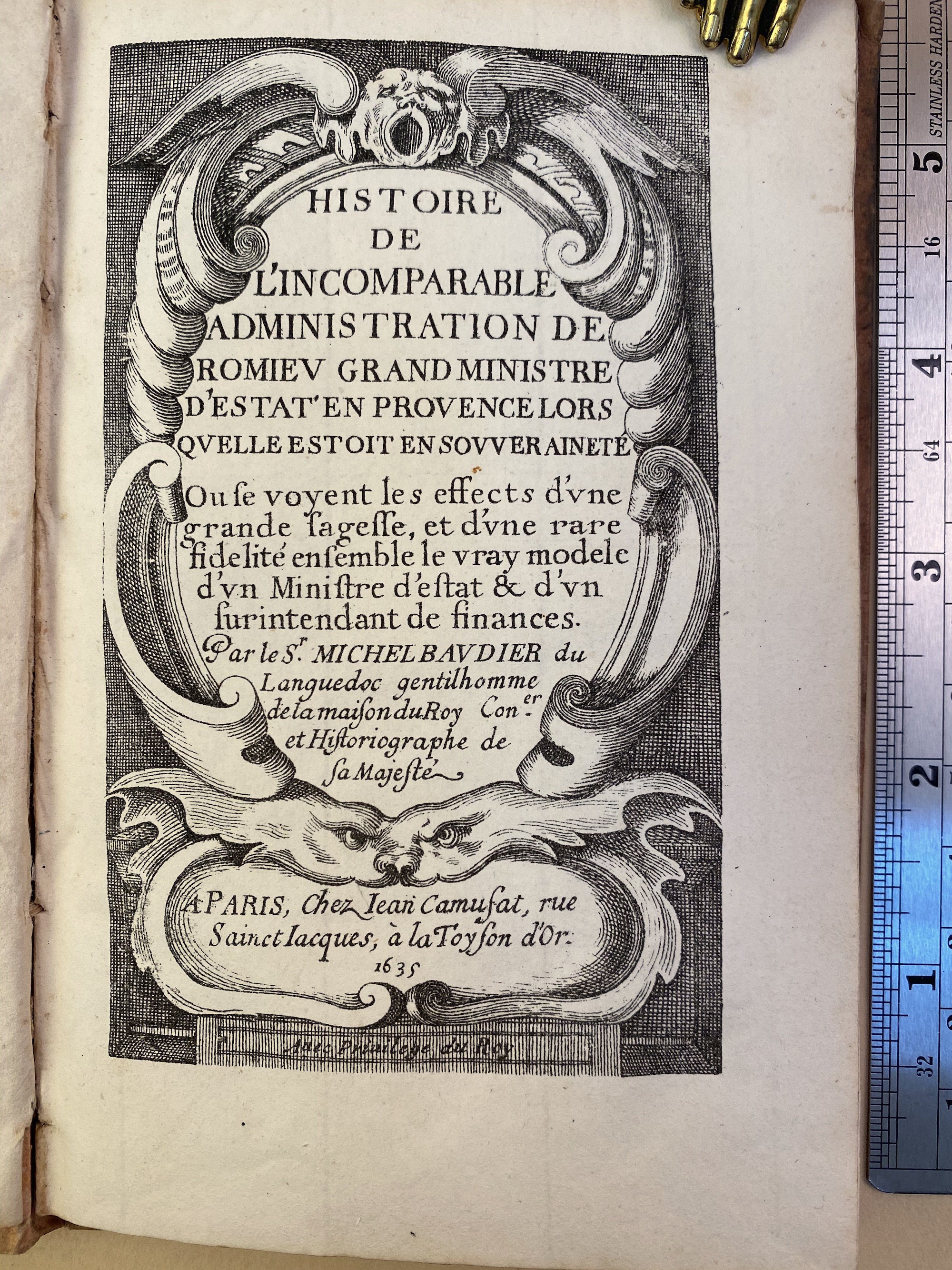 Title page of lithographic facsimile of book by Baudier