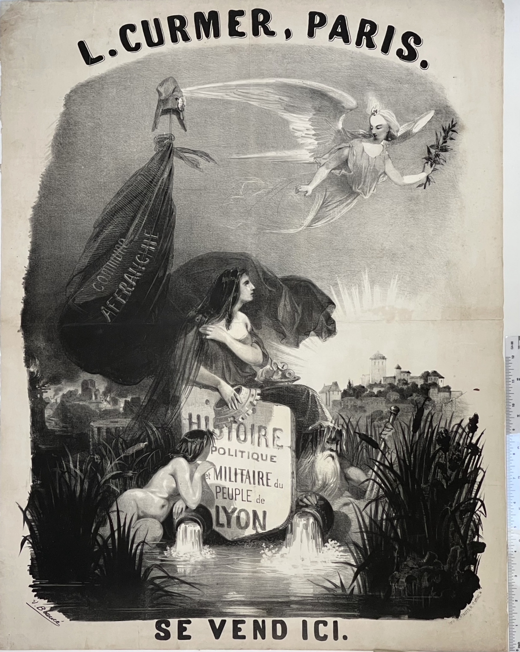 One of the earliest large lithographed posters advertising a book for sale. Signed V. Beaucé in the lower left corner.