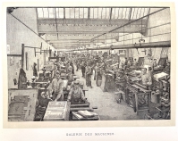 The "machine room: at Berger-Levrault.  In the foreground we see various iron handpresses, presumably used for proofing.