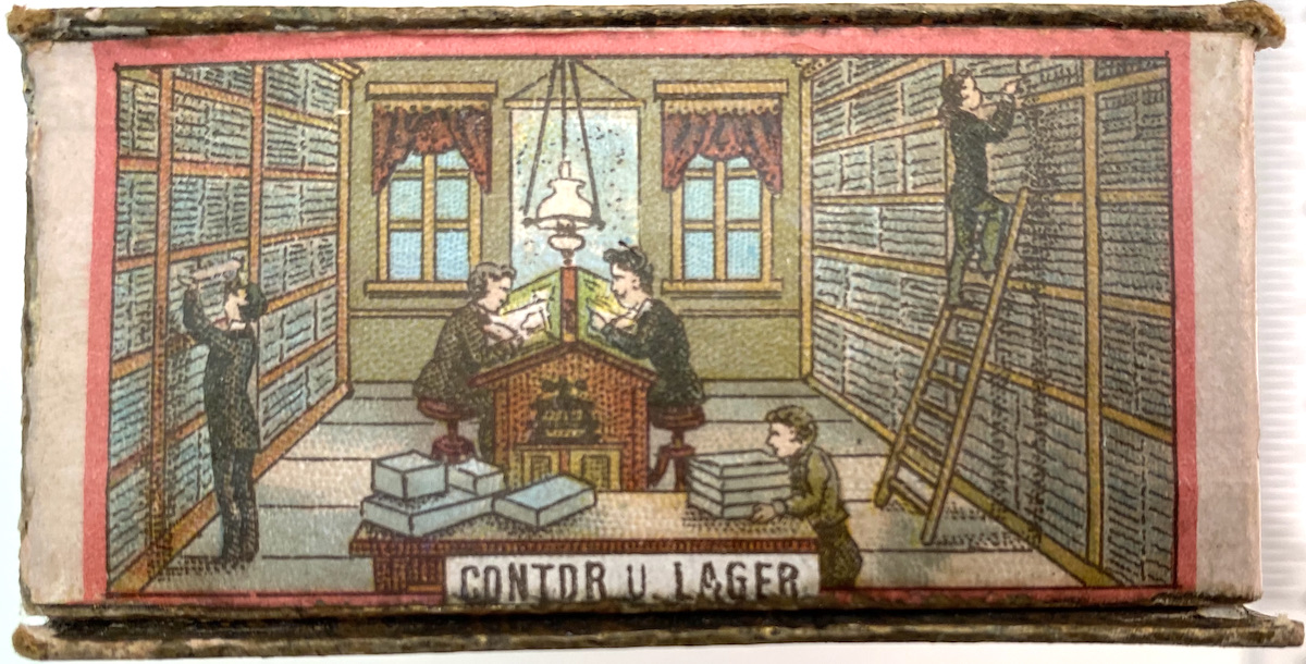 The bookkeeper's office anda store room from one of the narrow edges of the Zocher card box.