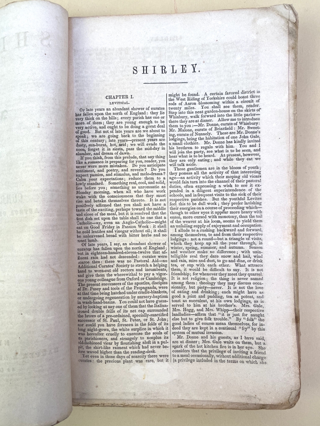 Harpers issued the first American edition of Shirley inexpensively in a very compressed two-column format similar to the typesetting in newspapers.