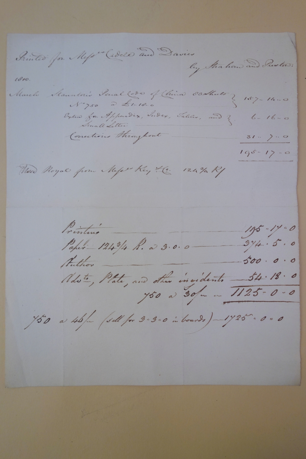 Cadell & Davies invoice