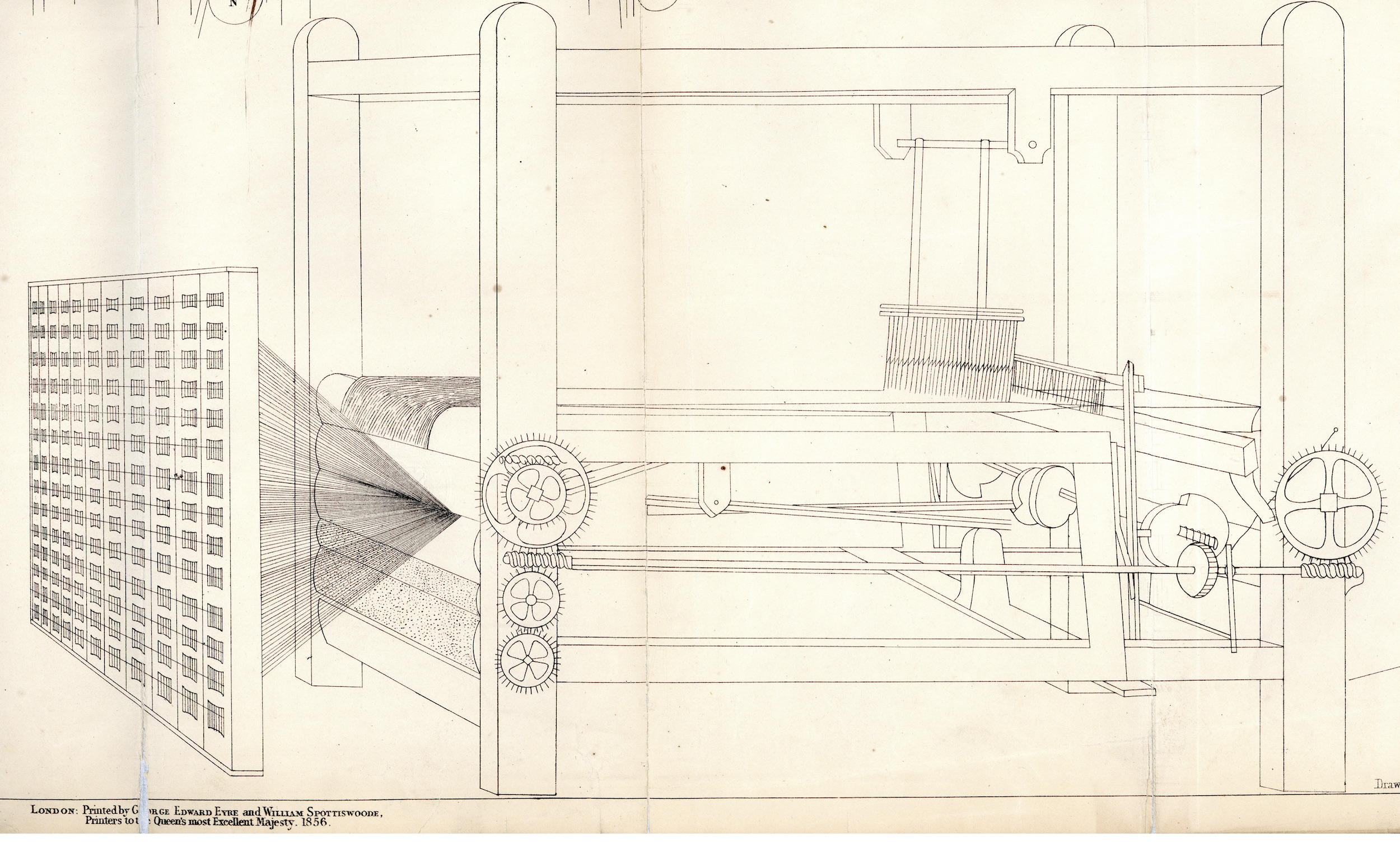 This schematic from Cartwright's first patent was the first visual conception of the power loom.