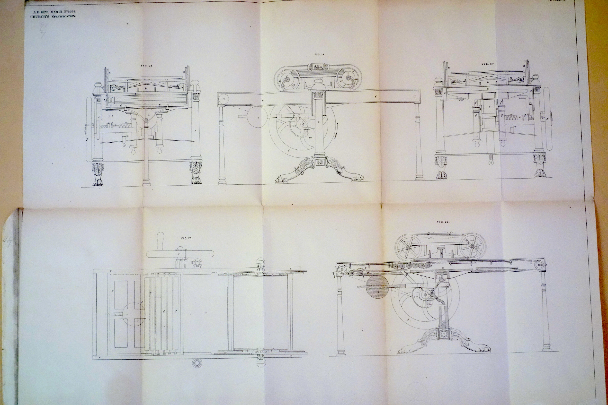 Church printing press drawing from his patent