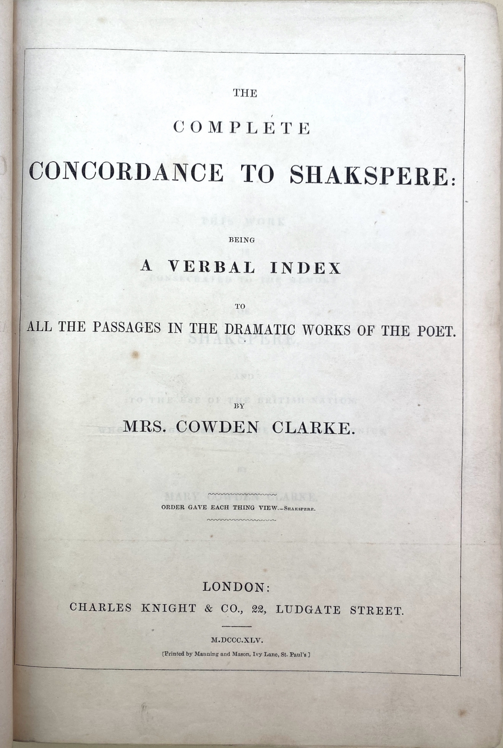 Title page of the Clarke concordance to Shakepeare.