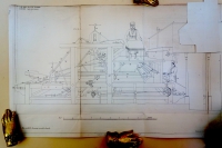 This version of the same drawing has the flat lifted up exposing different details of the machinery.