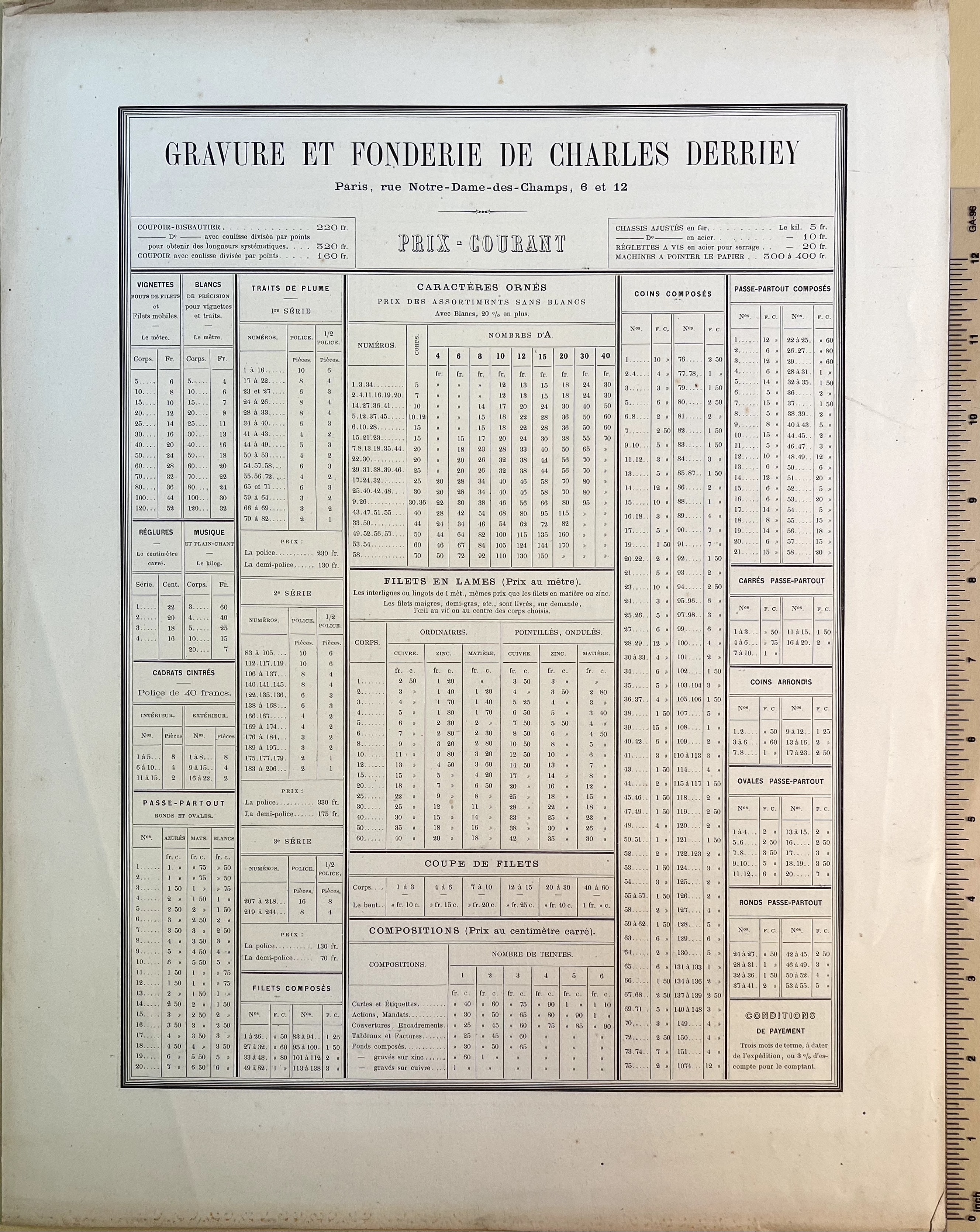 Derriey's price list