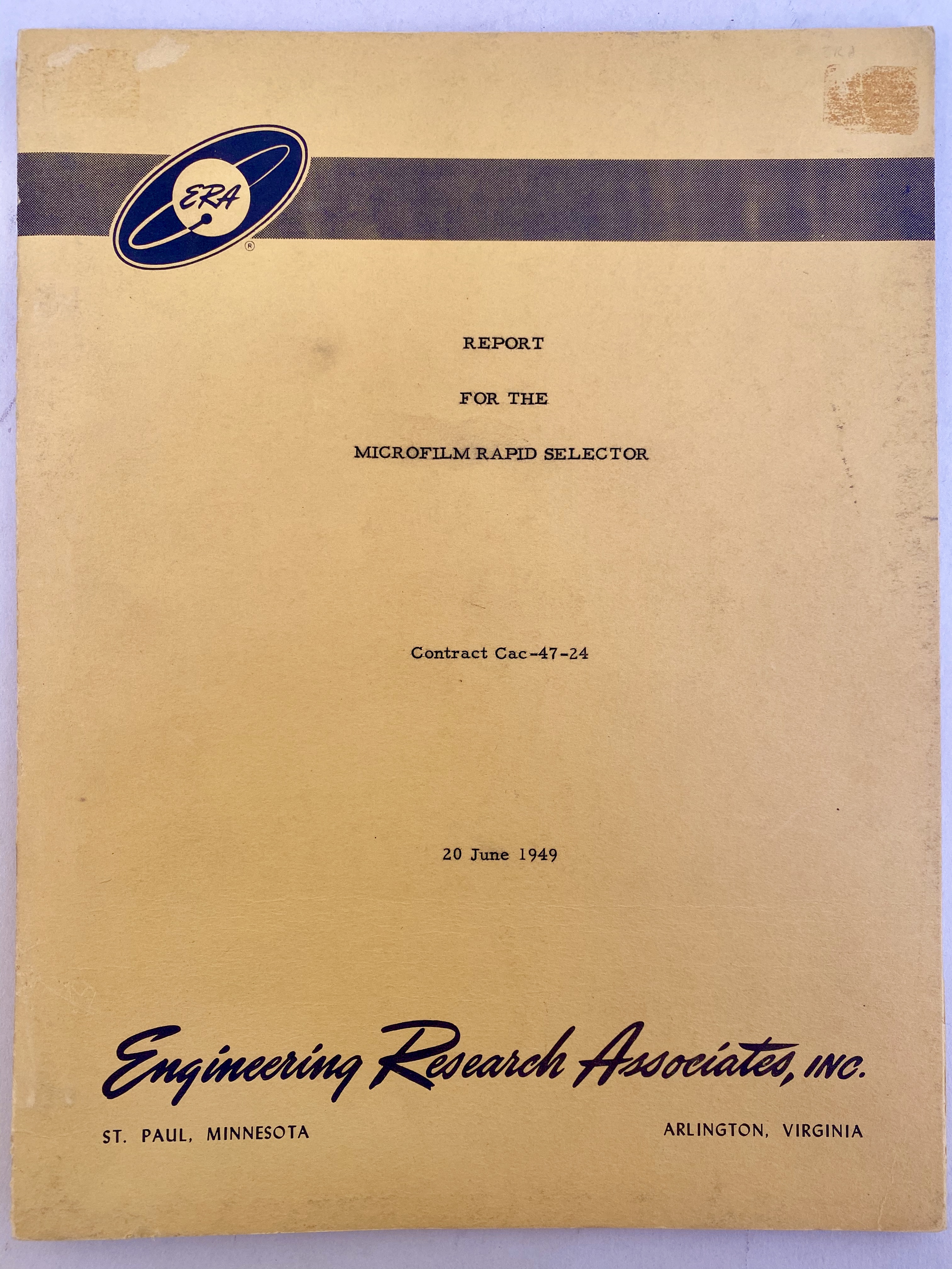 Engineering Research Associates Microfilm Rapid Selector Report