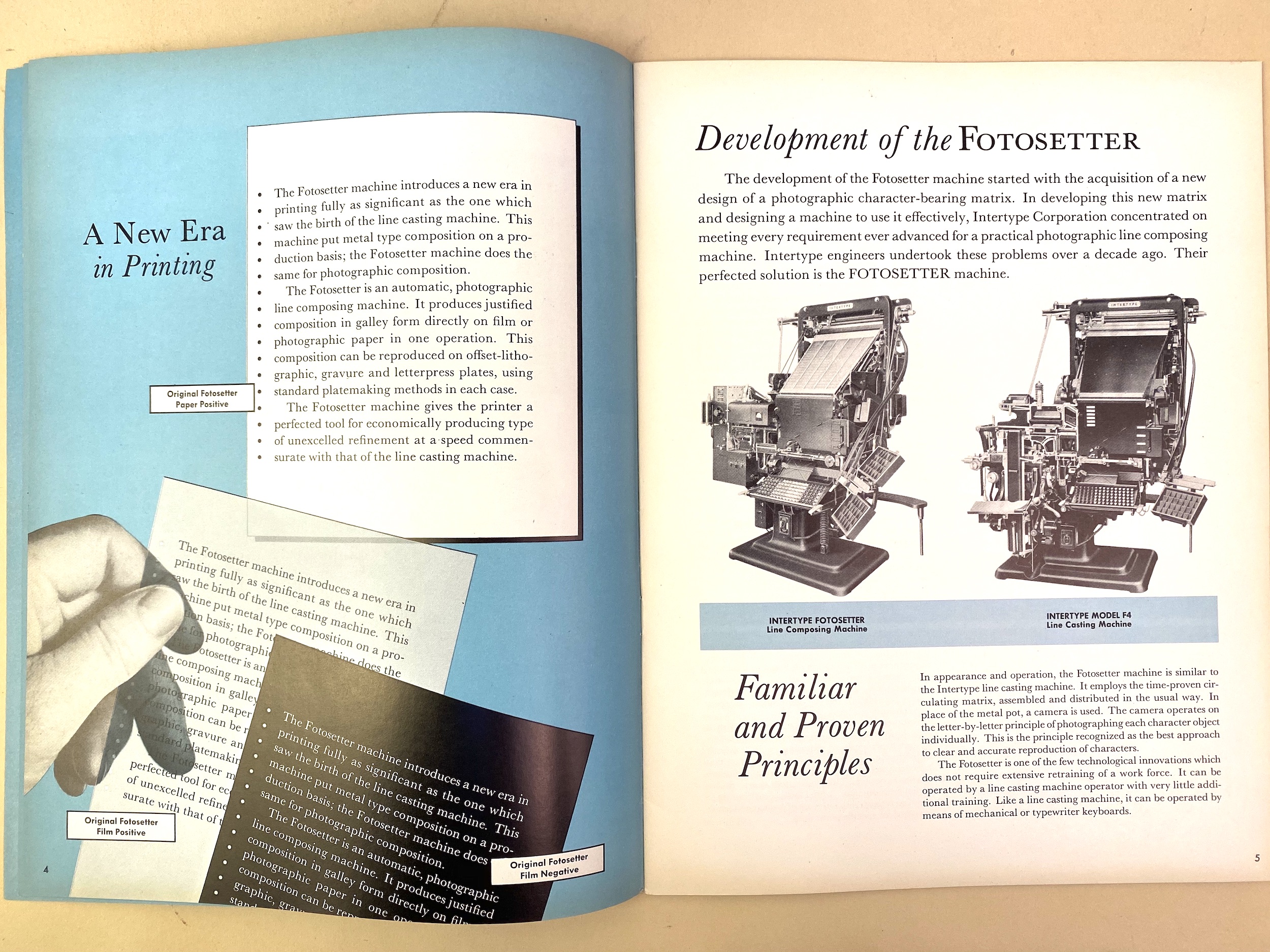 Intertype Fototypesetter brochure 2nd page opening