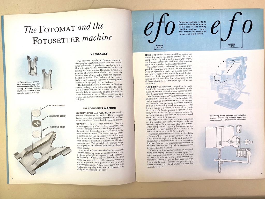 Intertype Fotosetter brochure (1950) page opening three.
