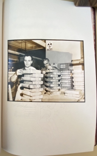 Bookbinding was one of the largest departments at the GPO in 1970. Here they show the marbled edges of sewn book blocks before binding. 