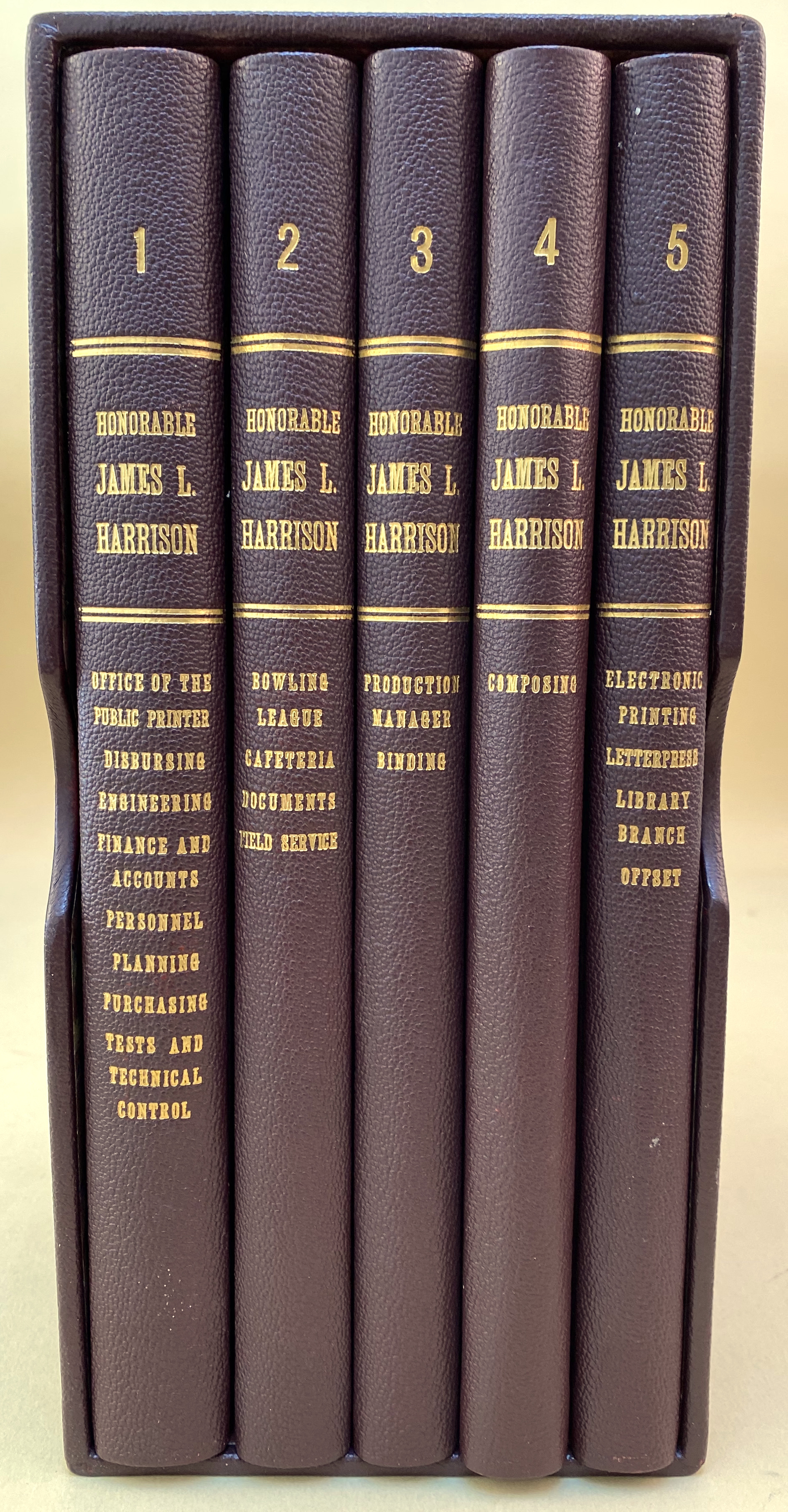 The unique set of books created and hand signed by all 5939 employees of the GPO for James L. Harrison upon his retirement as the Public Printer of the United States.