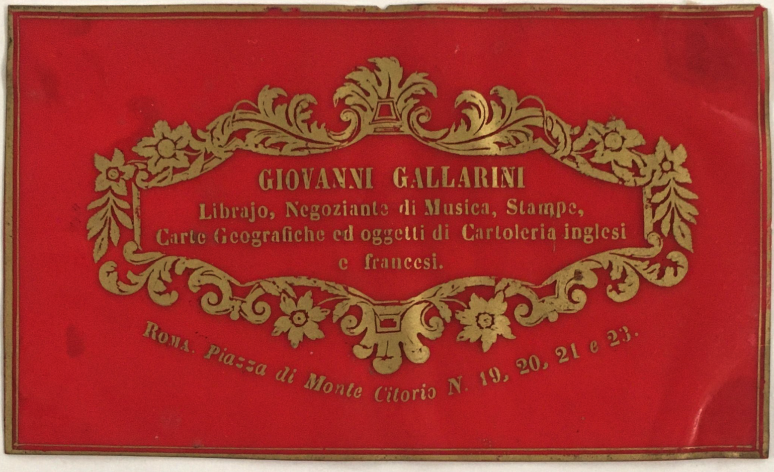 Gallarini trade card printed on Parkesine