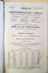 Girardin Journal des connaissances utiles title page of vol. 1.