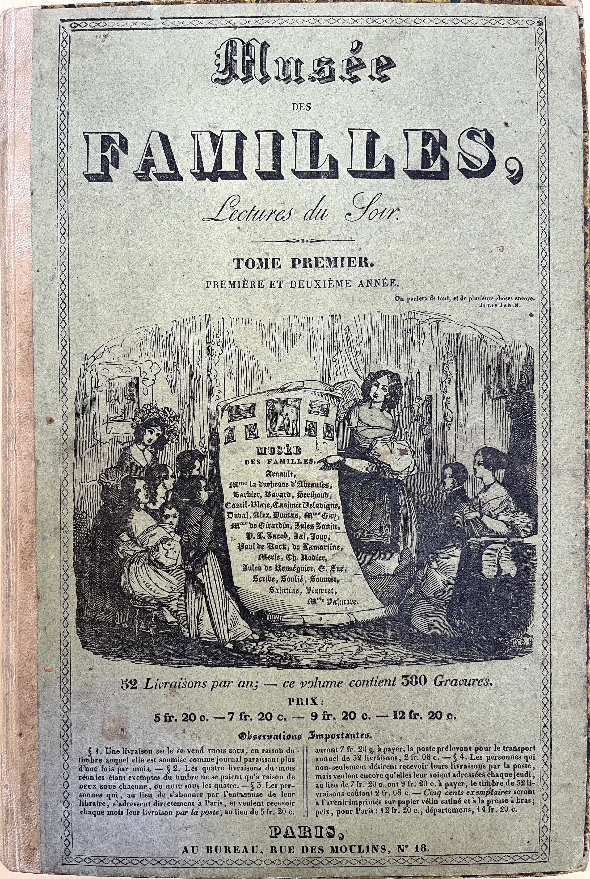 Upper printed wrapper of the first volume of the Musee des familles