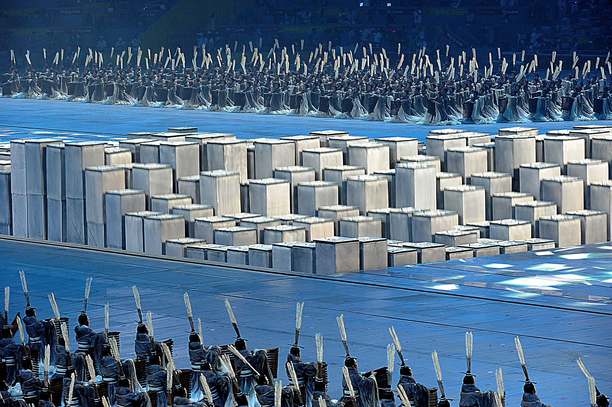 Grey printing blocks during 2008 Summer Olympics opening ceremony