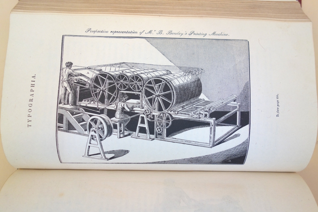 Hansard's plate of the Applegath and Cowper double-cylinder perfecting press built for Bensley.