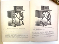 The catalogue illustrated an extensive series of fancy sewing tables and cases for the machine, all built out of various fancy hardwoods and inlays