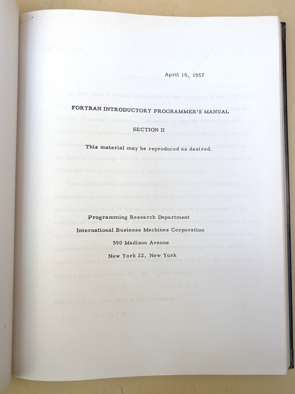 Fortran preliminary manual section II title page