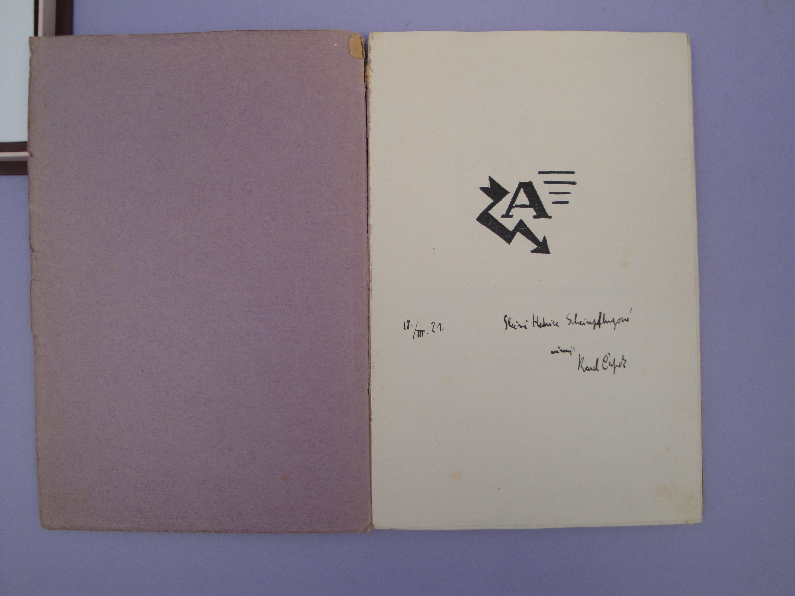 This copy of the first edition of R.U.R. was inscribed by Capek.