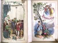 The different brightly chromolithographed but also very mid-19th century style presentation leaves beginning the 1851 and 1852 editions of The Iris.