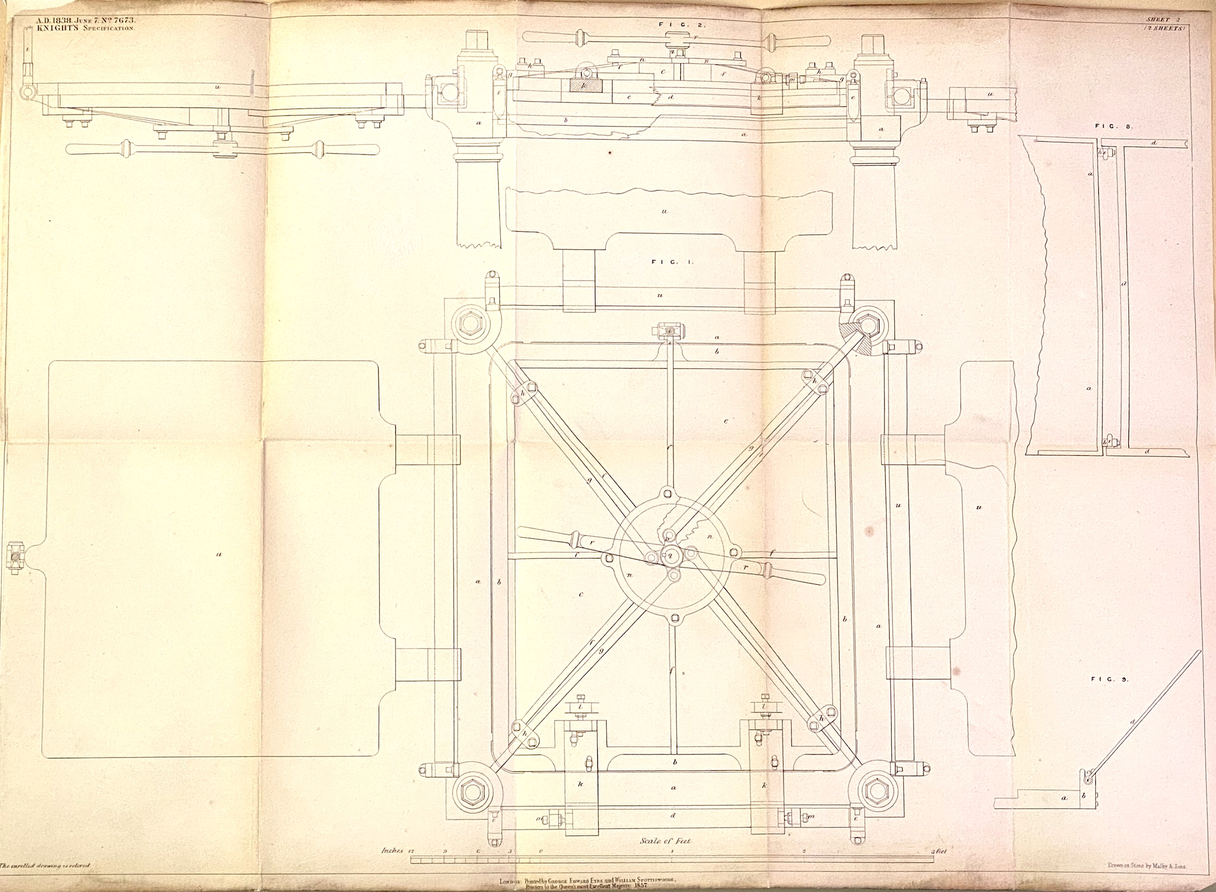 Knight's first patent drawing illustrating his color printing patent.