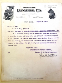 This letter from the New York headquarters of Linotype in the New York Tribune Building shows both the standard Linotype machine and the Linotype Junior on the right. The Junior was soon disc