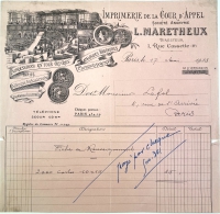 L. Martetheux invoice with image of his printing plant in operation in the upper left corner.