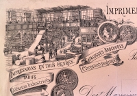 The image of Maretheux's printing plant illustrated on his invoice is unusual for its detailed depiction of the plant in production.
