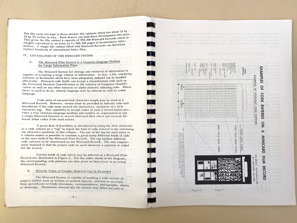 Explanation of the kinds of texts that could be encoded on the Minicard film record and how it was done.