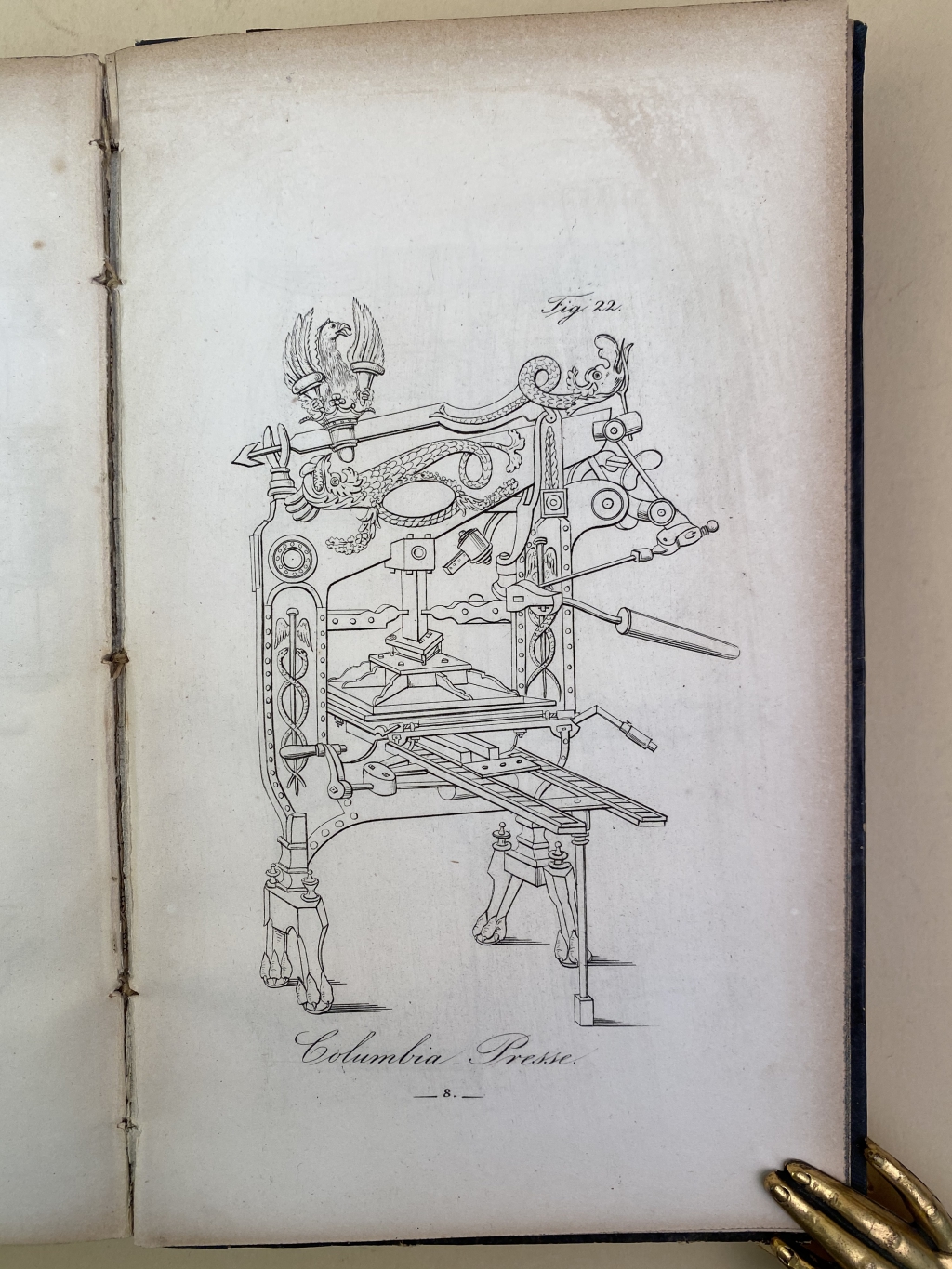 An illustration of the American Columbian press from Neuburger's Handbuch.