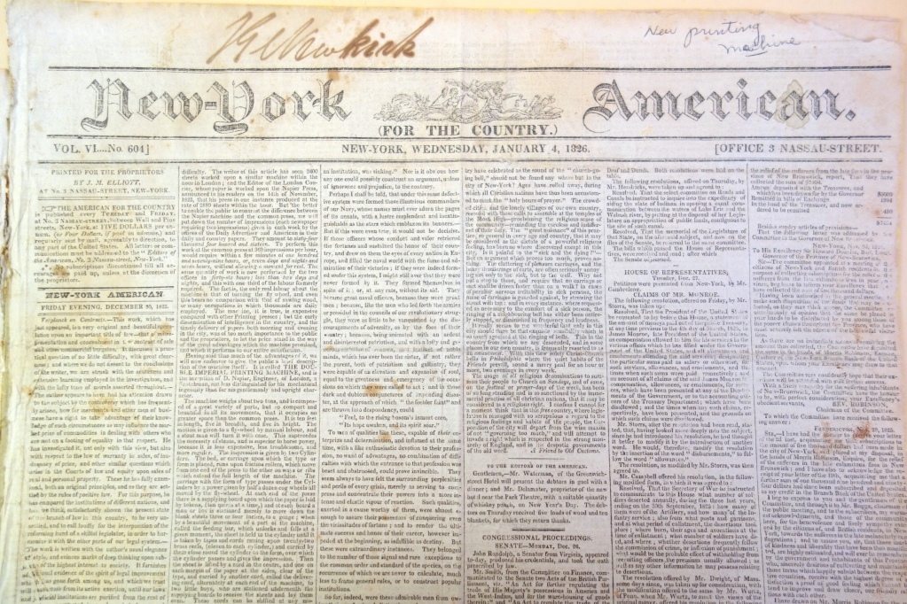 New-York American Newspaper article about their new printing machine