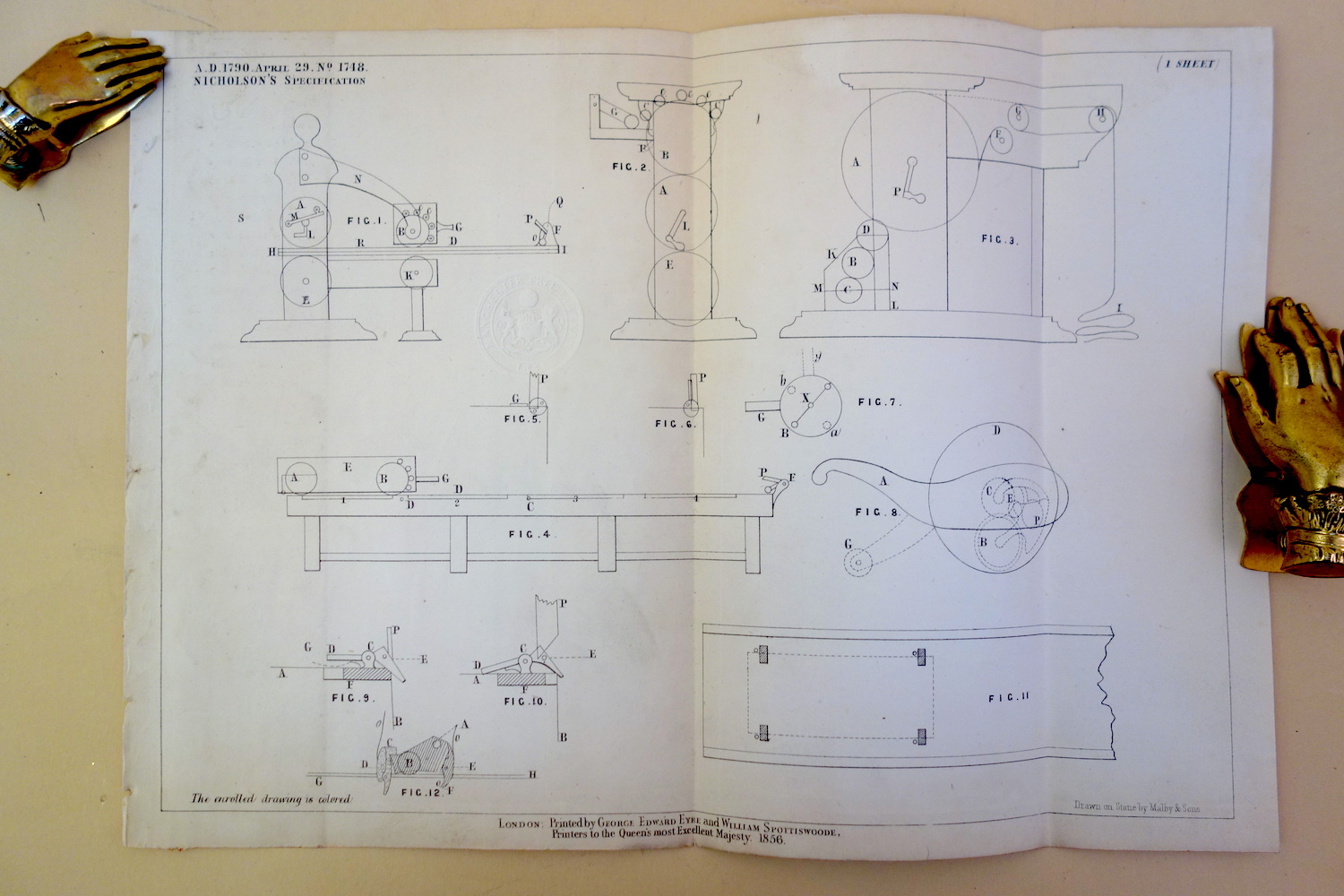 Diagrams associated with Nicholson's cylinder press patent (1790).
