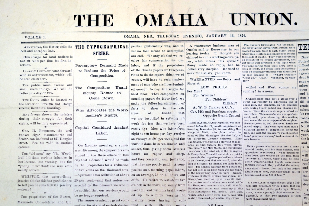 "The Omaha Union" A Broadside Newspaper Issued by Striking Typesetters