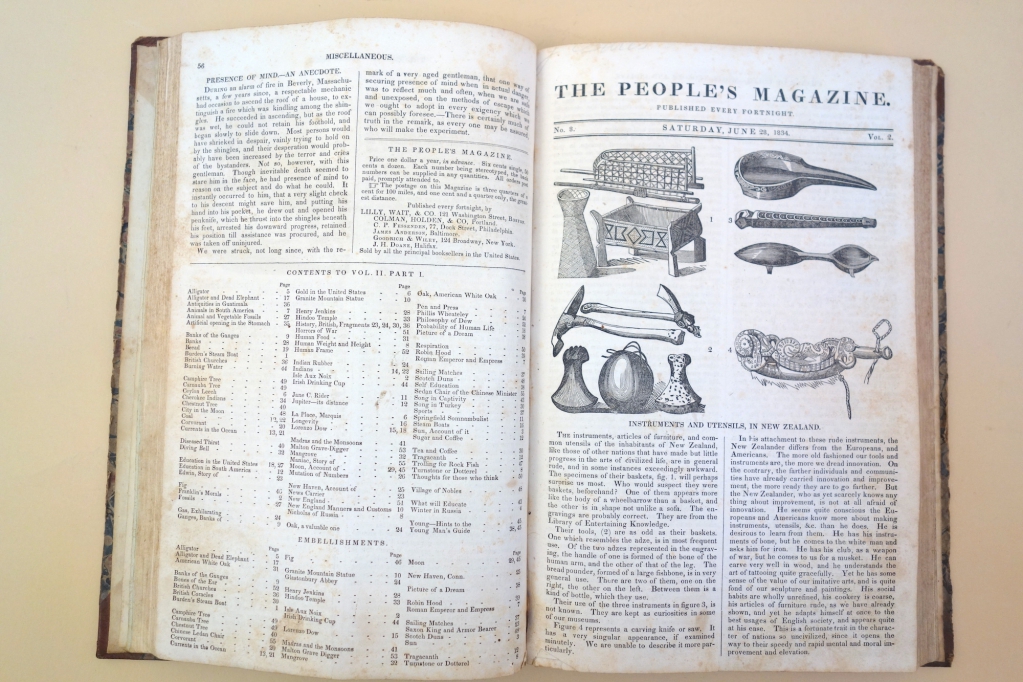 A typical page opening of The People's Magazine, which clearly emulated the style of Knight's The Penny Magazine.
