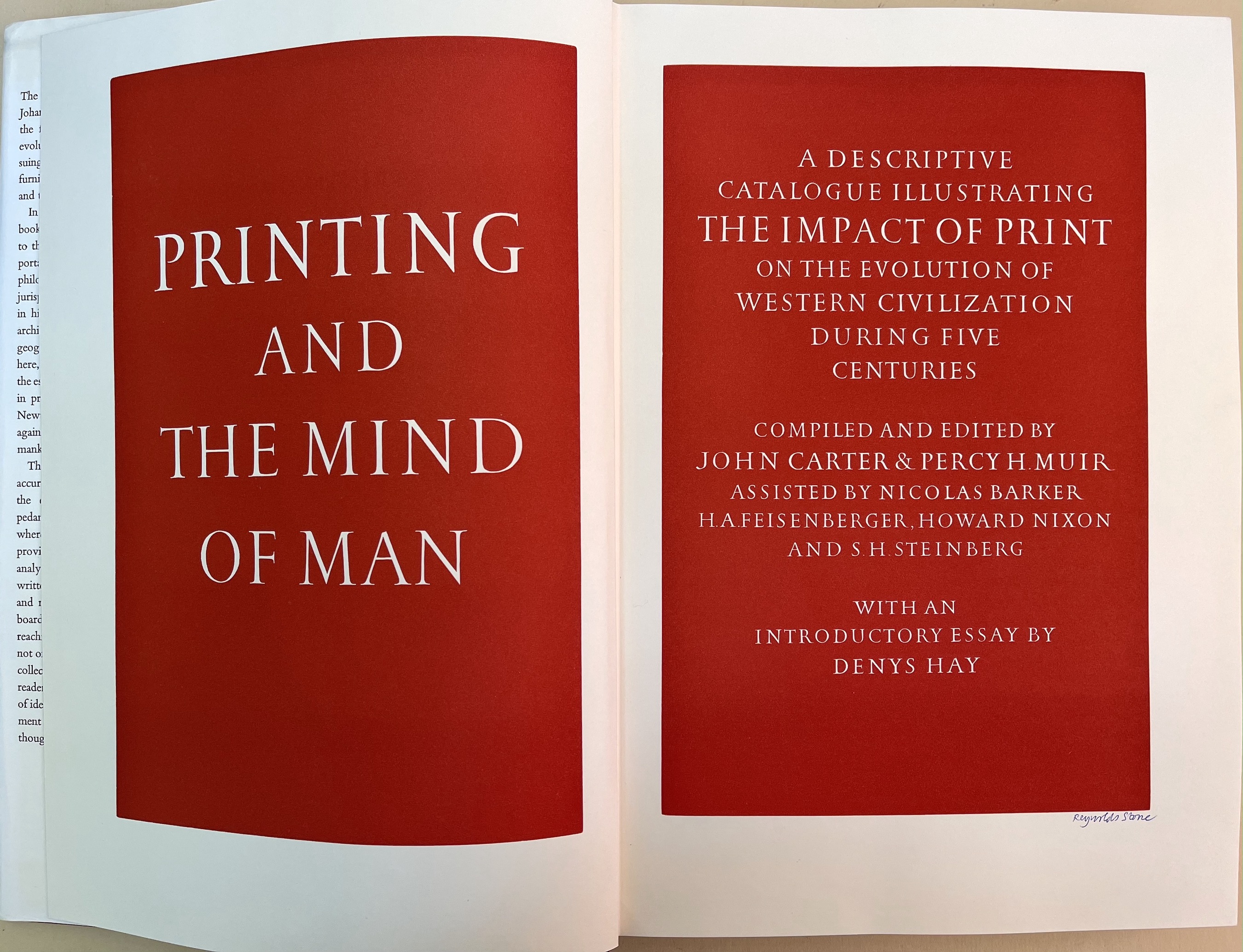 Reynolds Stone signed by copy of the 1967 book at the foot of the right woodcut title page--a masterpiece of wood-engraved lettering.