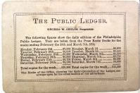 Circulation statistics printed on the back of the Philadelphia Public Ledger trade card