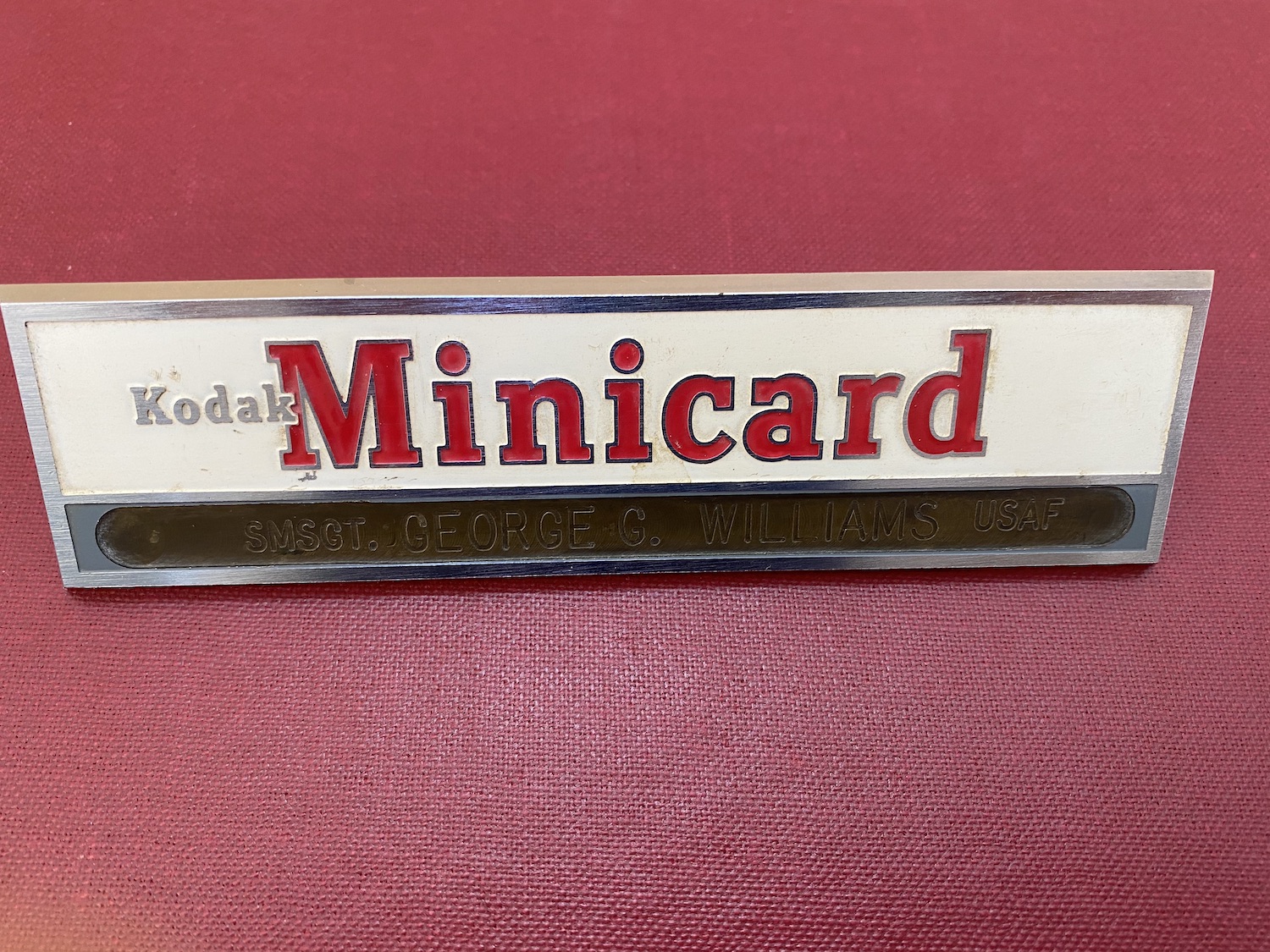 Recordak Minicard plaque formerly on the desk of a U.S. Air Force Senior Master Sergeant working in a Minicard installation