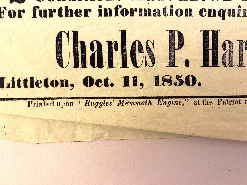 Detail of press name in lower margin of poster