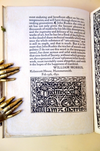 The end of William Morris's introduction to Ruskin's The Nature of Gothic as printed by Morris at his Kelmscott Press.