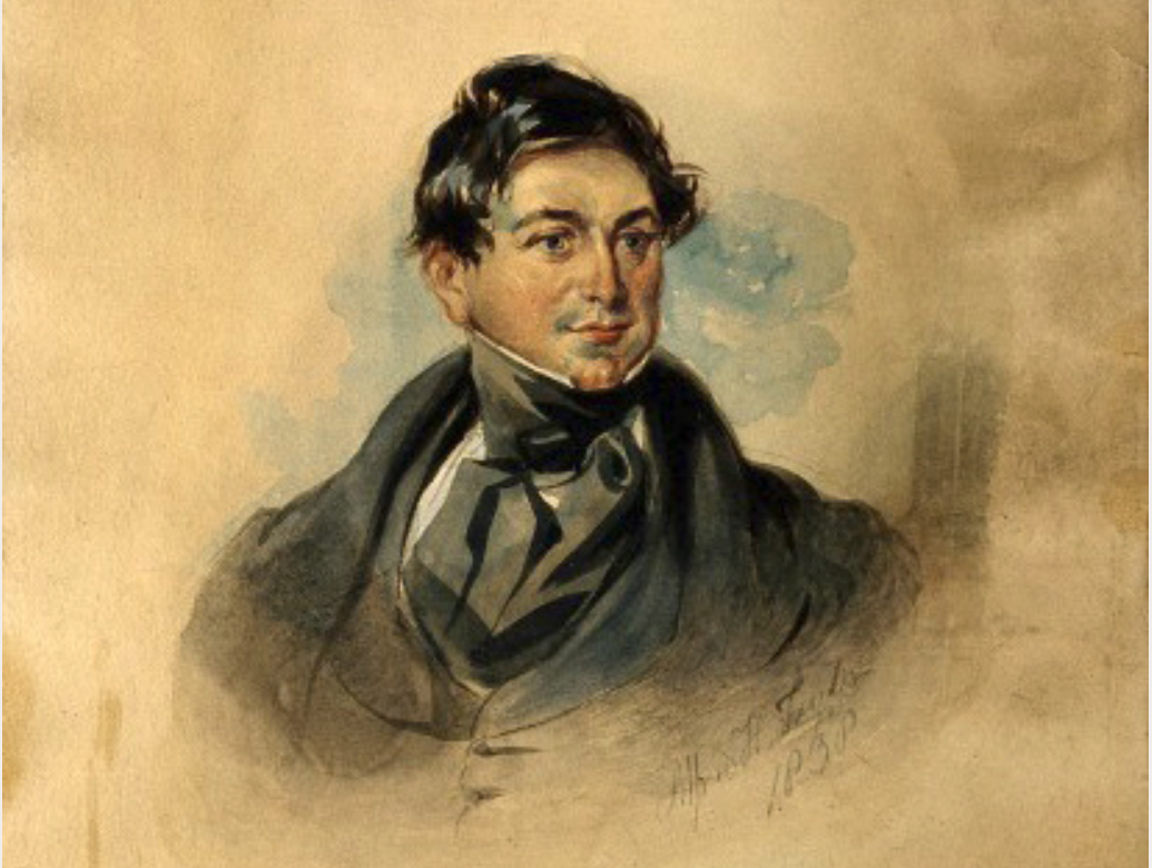 Watercolor portrait of Edward Binns by A. Taylor, 1838. From the Wellcome Library.