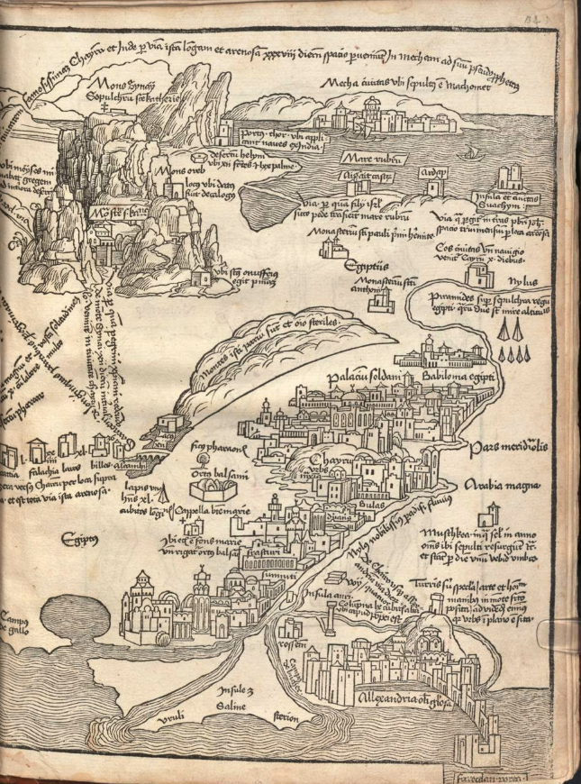 Breydenbach (1486), map of the Holy Land, right section from the copy in the Bayerische Staatsbibliothek.