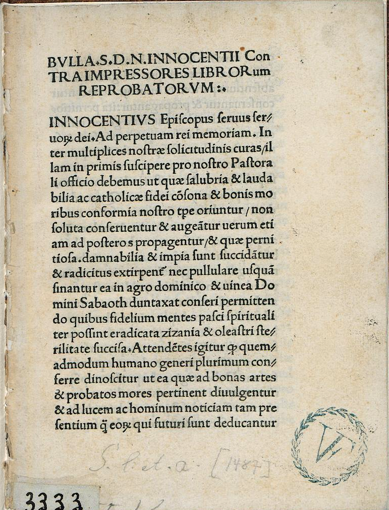 First page of Pope Innocent VIII