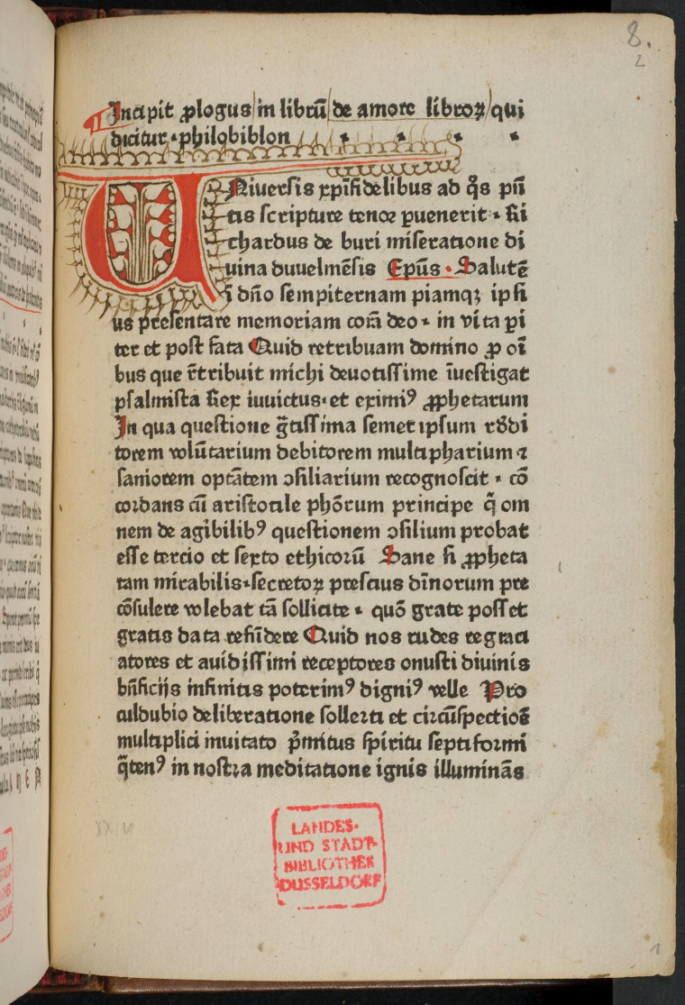First edition of Philobiblon from Heinrich Heine Universität Düsseldorf.