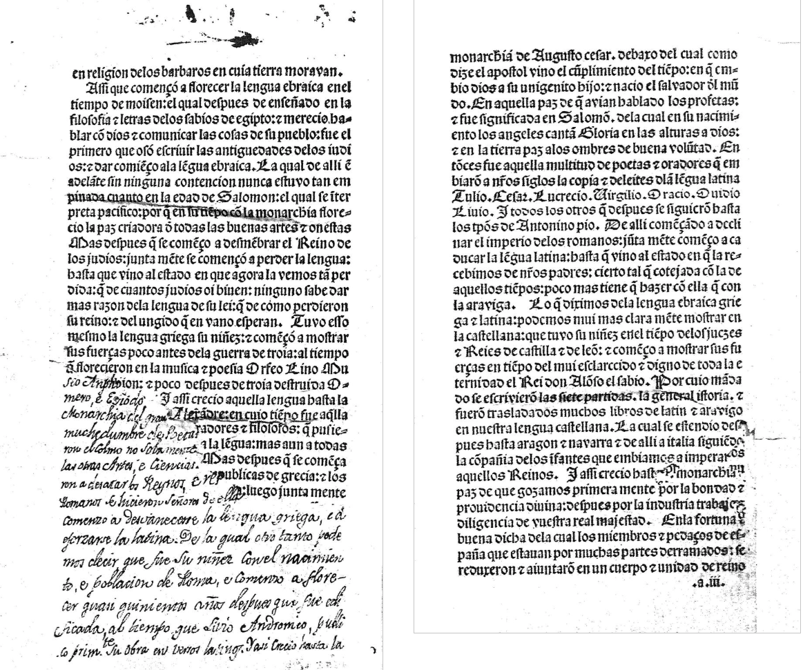 Pages 2 and 3 of the Gramática de la lengua castellana (1492) in the Biblioteca Complutense, Madrid.