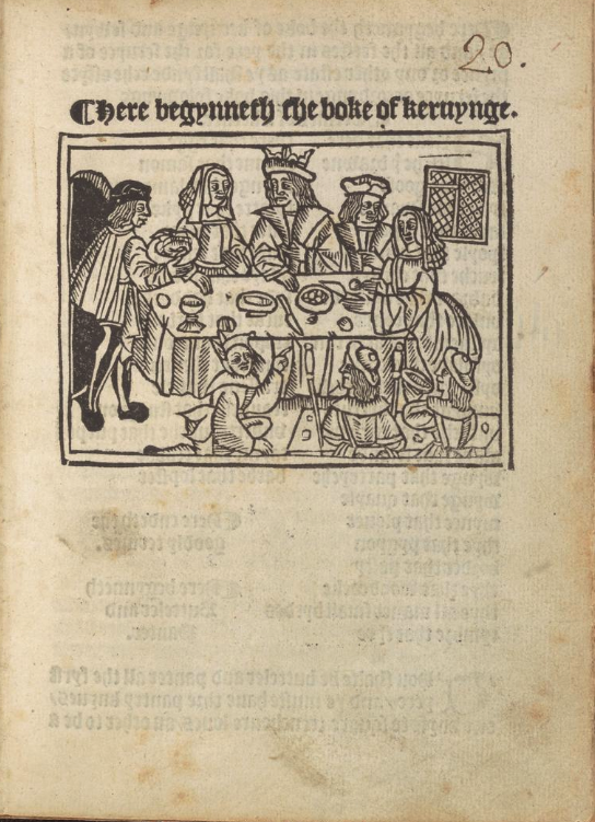Title page from the unique copy of "Here begynneth the boke of keruynge" preserved in Cambridge University Library.