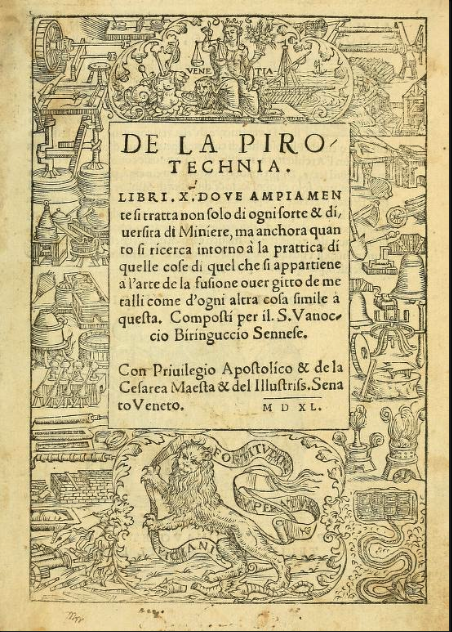 Title page of the first edition with its elaborate scientific and technologically themed woodcut border. From Smithsonian Libraries, Washington, D.C.