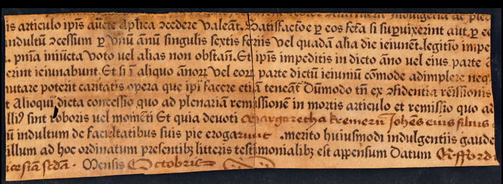The incomplete copy of the 31-line Indulgence in the Scheide Library at Princeton University.